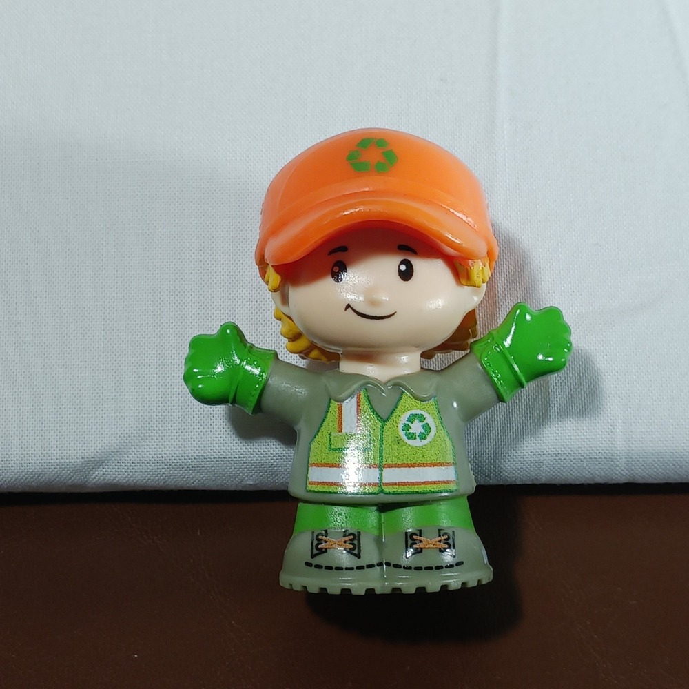 Fisher Price Little People Recycling Worker Orange Cap with Green Vest 2.5 in